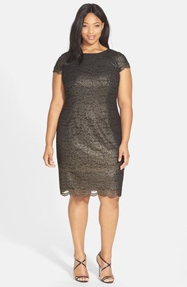 Alex Evenings Cap Sleeve Metallic Lace Sheath Dress (Plus Size)