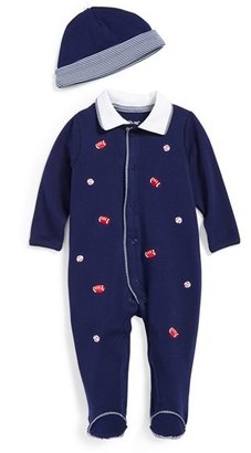 Little Me 'Sports' Embroidered One-Piece & Hat (Baby Boys)