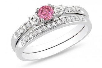 Ice 1/2 CT Pink and White Diamond 14K White Gold Bridal Ring Set