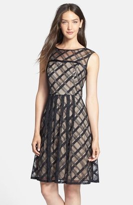 Adrianna Papell Mesh Fit & Flare Dress