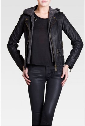 Doma Ashley Moto Jacket with Hood in Black as Seen On Ashley Benson