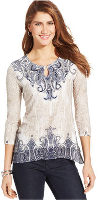 JM Collection Petite Printed Beaded Tunic