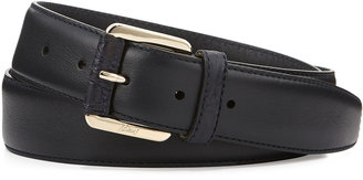 Brioni Leather Belt with Crocodile Trim, Dark Navy