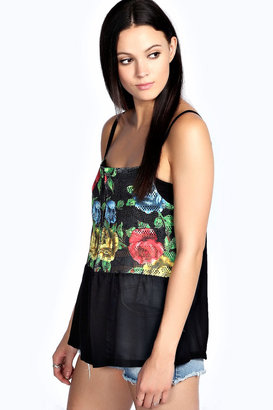 boohoo Hailey Printed Lace Split Front Cami