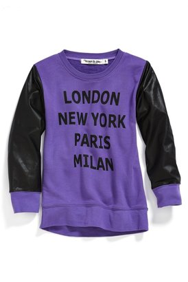 Flowers by Zoe 'London, New York, Paris, Milan' Faux Leather Sleeve Sweatshirt (Big Girls)