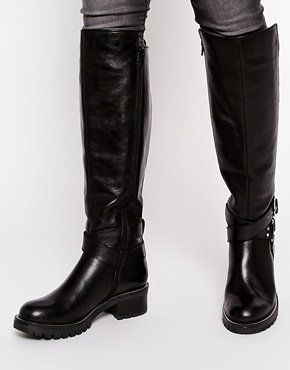 ASOS CUBA Leather Knee High Boots - black