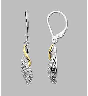 Fine Jewelry Sterling Silver and 14K Gold .20 ct. t.w. Diamond Earrings