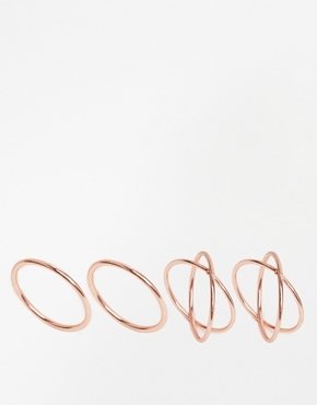 Warehouse Four Pack Ditsy Ring Set - Rose gold
