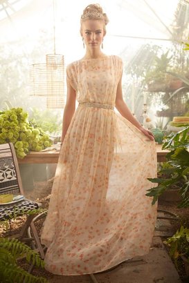 Anthropologie Paper Crown Peach Blossom Maxi Dress