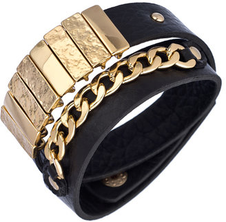 Blu Bijoux Gold and Black Faux Leather Wrap Bracelet