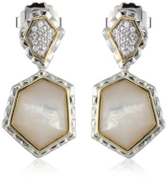 Kara Ross Nugget" Sterling Silver, 18k Gold, Mother-Of-Pearl, and White Sapphire Drop Earrings