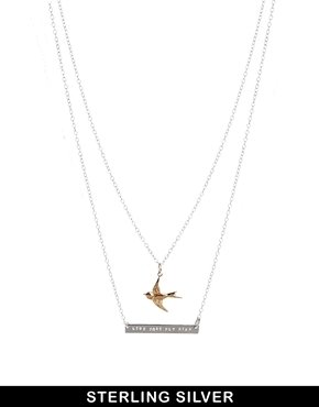 ASOS & Wear That There Sterling Silver 'Live Fast' Necklace with Gold Bird Charm - Silver