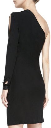Yigal Azrouel Cut25 by One-Shoulder Ponte/Leather Zip Dress