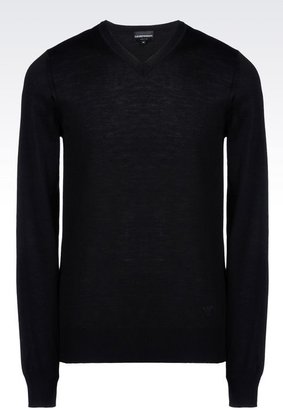 Giorgio Armani V-Neck Sweater In Shaved Wool