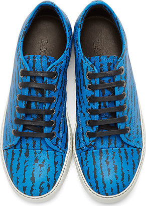 Lanvin Blue Leather Zebra Print Sneakers