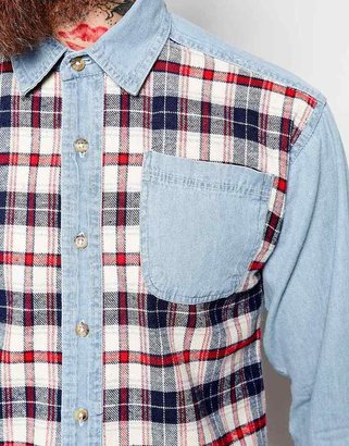 Reclaimed Vintage Denim Shirt with Check Front