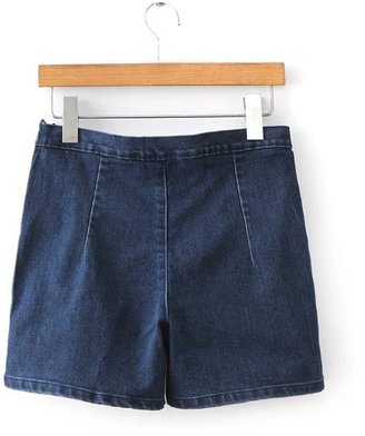 ChicNova Dark Blue Korean Style High Waist Slim Fit Side Zipper Denim Shorts