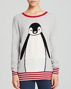 Aqua Cashmere Sweater - Penguin Intarsia