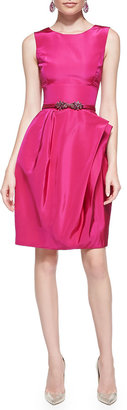 Oscar de la Renta Full-Skirt Silk Dress, Magenta