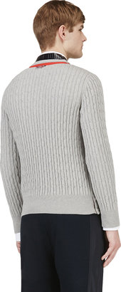 Moncler Gamme Bleu Grey Striped V-Neck Rowing Sweater