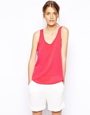 French Connection Classic Vest Top with Contrast Jersey Back - Vibrant pink