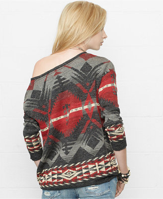 Denim & Supply Ralph Lauren Boat-Neck Southwestern-Print Oversized Sweater