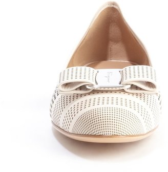 Ferragamo Silk Perforated Leather Bow Detail Flats