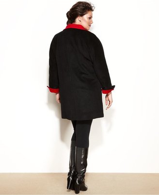 Ellen Tracy Plus Size Wool-Blend Colorblock Walker Coat