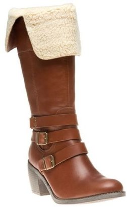 Hush Puppies New Womens Tan Rustique Leather Boots Knee-High Buckle Zip