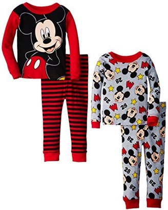 AME Sleepwear Little Boys' Mickey Mouse Logo and Stripes Four-Piece Pajama Set