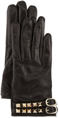 Valentino Rockstud Napa Driving Gloves, Black