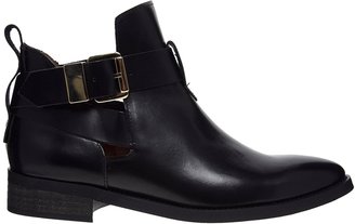 Miista Ona Black Leather Cut Out Ankle Boots - Black