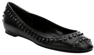 Alexander McQueen black leather beaded and studded ballet flats