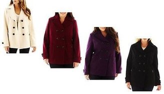 St John's Bay Classic Pea Coat solid wool blend women's plus size 1X, 2X, 3X NEW