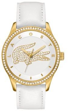 Lacoste Ladies gold plated silver white strap watch