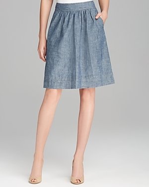 Eileen Fisher Pleated Denim A-Line Skirt