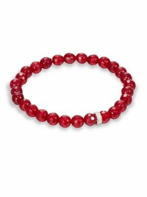 Sydney Evan Red Agate, Diamond & 14K White Gold Rondelle Beaded Stretch Bracelet