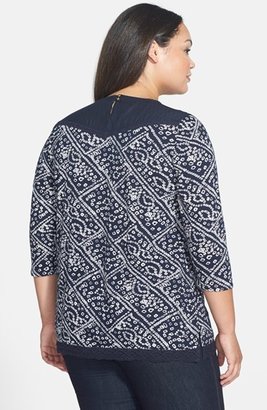 Lucky Brand Lace Inset Batik Patchwork Top (Plus Size)