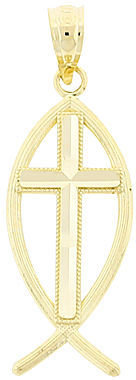 JCPenney FINE JEWELRY 14K Gold Ichthus Fish with Cross Charm