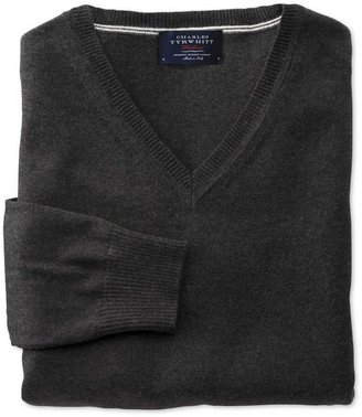 Charles Tyrwhitt Charcoal cotton cashmere v-neck sweater