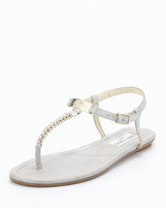 Jimmy Choo Nox Flat Crystal Thong Sandal, Silver