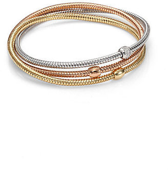 Roberto Coin Primavera Diamond, 18K White, Rose & Yellow Gold Three-Row Interlocked Bracelet