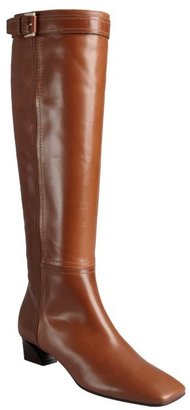 Giorgio Armani tan leather square toe buckle detail tall boots
