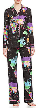 BedHead Globe Print Classic Notch-Collar Knit Pajamas