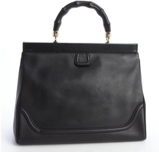Gucci Black Leather Bamboo Top Handle Tote