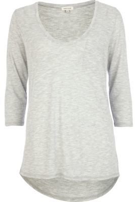 River Island Grey 3/4 sleeve low scoop neck t-shirt
