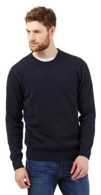 Maine New England Big and tall navy plain ribbed crew neck jumper