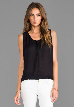 Halston V Neck Top With Lace Side Panels