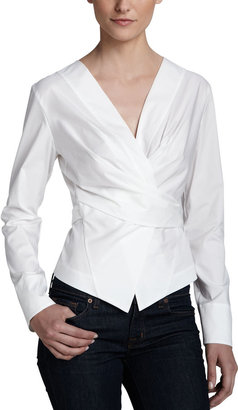 Donna Karan Wrap & Tie Shirt Jacket, White