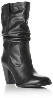 Dune LADIES REIGATE - BLACK Slouch Heeled Leather Calf Boot